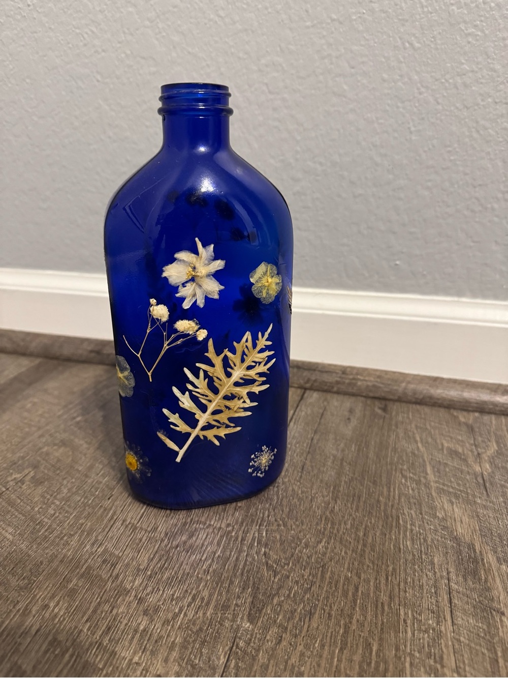 Cobalt Blue Pressed-Flower Glass Vase - Home Accents Decor